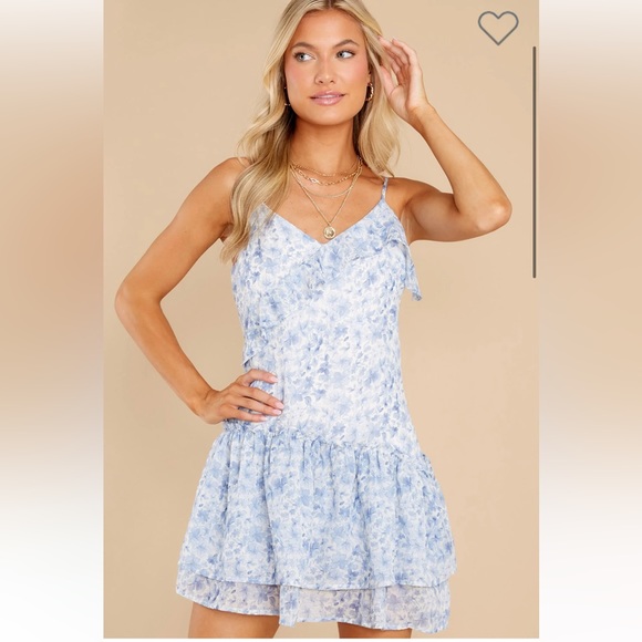 Red dress brand Storia Blue and white floral print mini dress size medium - Picture 2 of 6